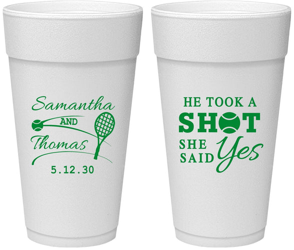 Personalized Wedding 24 oz Foam Cups - Took A Shot Tennis | 321