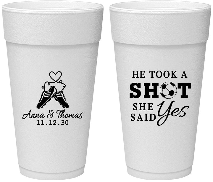 Personalized Wedding 24 oz Foam Cups - Took A Shot Soccer | 322