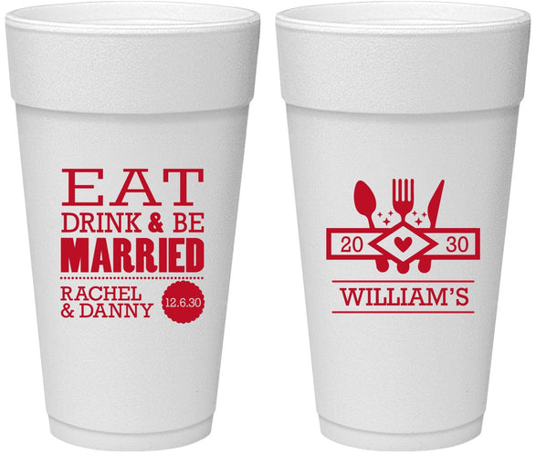 Personalized Wedding 24 oz Foam Cups - Eat Drink Be Married | 324