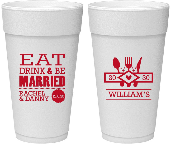 Personalized Wedding 24 oz Foam Cups - Eat Drink Be Married | 324