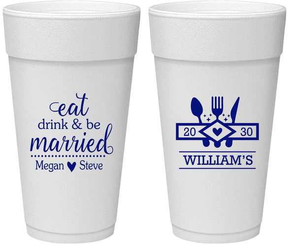 Personalized Wedding 24 oz Foam Cups - Eat Drink Be Married | 327