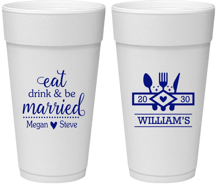 Personalized Wedding 24 oz Foam Cups - Eat Drink Be Married | 327
