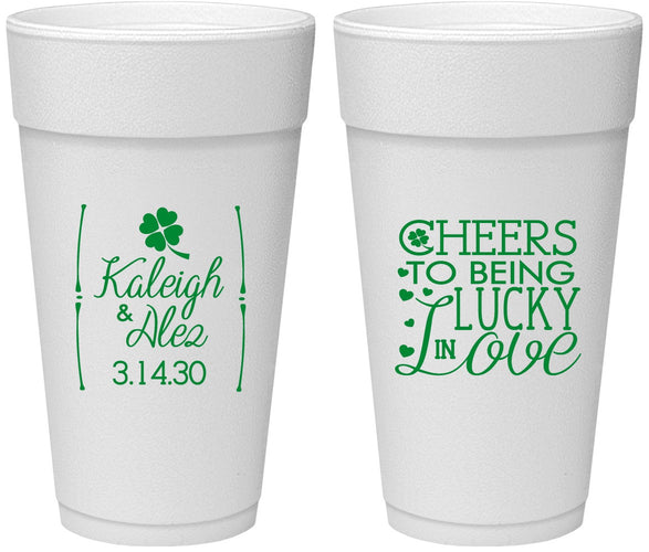 Personalized Wedding 24 oz Foam Cups - Lucky In Love | 328