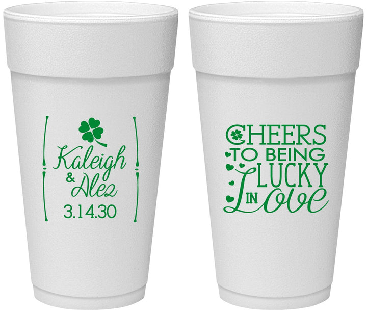 Personalized Wedding 24 oz Foam Cups - Lucky In Love | 328