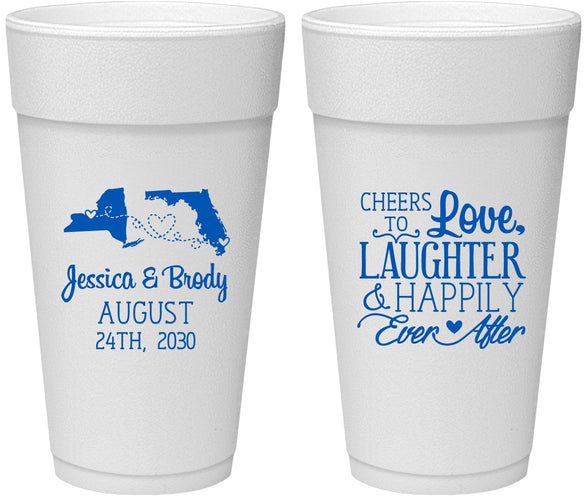 Personalized Wedding 24 oz Foam Cups - Love Laughter Happily | 329