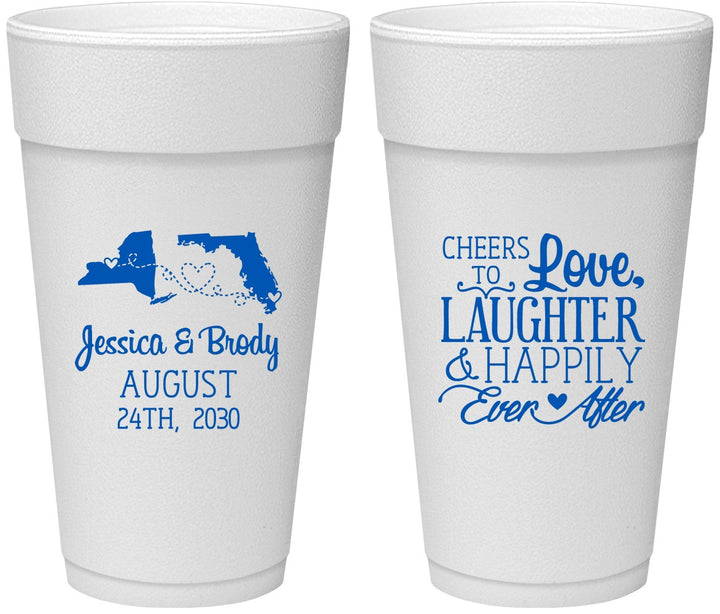 Personalized Wedding 24 oz Foam Cups - Love Laughter Happily | 329