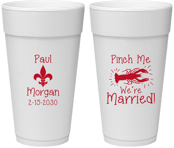 Personalized Wedding 24 oz Foam Cups - Crawfish Boil | 330