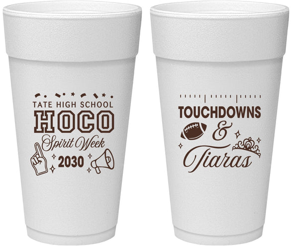Personalized Homecoming 24 oz Foam Cups - Touchdowns And Tiaras | 330010