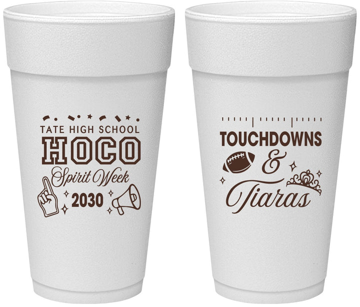 Personalized Homecoming 24 oz Foam Cups - Touchdowns And Tiaras | 330010
