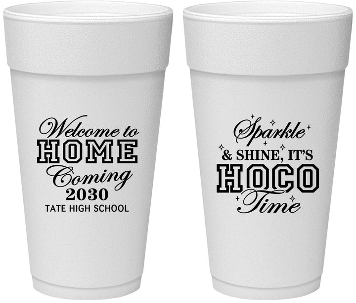 Personalized Homecoming 24 oz Foam Cups - Sparkle Shine Hoco Time | 330017