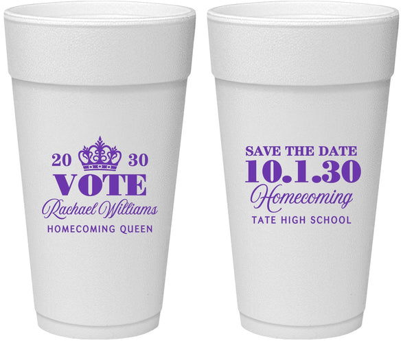 Personalized Homecoming 24 oz Foam Cups - Hoco Queen Vote | 330020