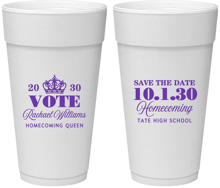 Personalized Homecoming 24 oz Foam Cups - Hoco Queen Vote | 330020