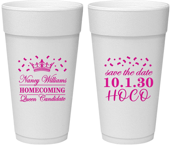 Personalized Homecoming 24 oz Foam Cups - Hoco Queen Vote | 330024
