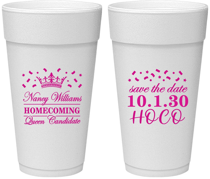 Personalized Homecoming 24 oz Foam Cups - Hoco Queen Vote | 330024