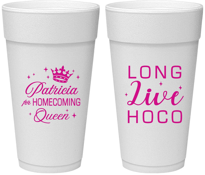 Personalized Homecoming 24 oz Foam Cups - Hoco Queen Vote | 330026