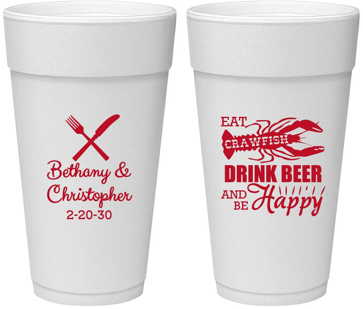 Personalized Wedding 24 oz Foam Cups - Crawfish Boil | 332