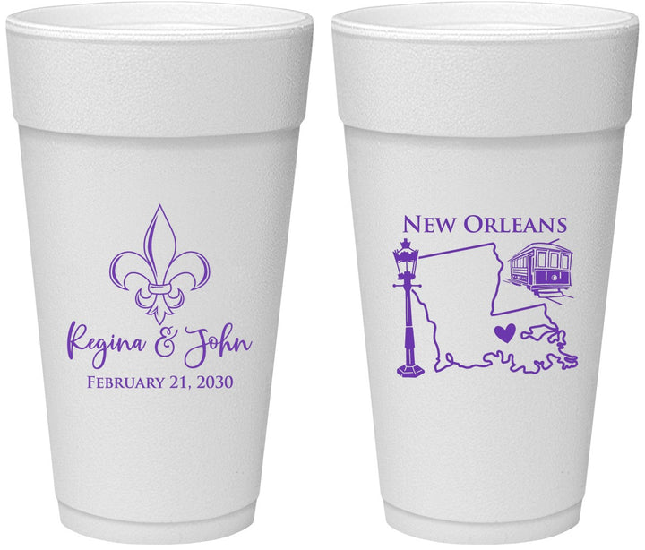 Personalized Wedding 24 oz Foam Cups - New Orleans | 334