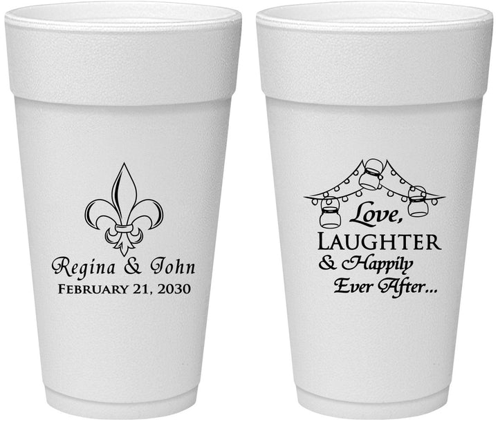 Personalized Wedding 24 oz Foam Cups - Love Laughter Happily | 338