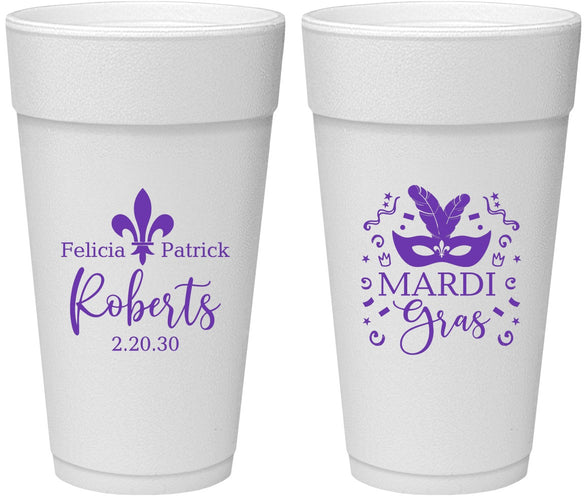 Personalized Wedding 24 oz Foam Cups - Mardi Gras | 339