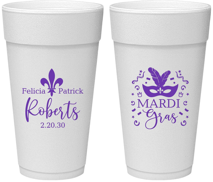 Personalized Wedding 24 oz Foam Cups - Mardi Gras | 339