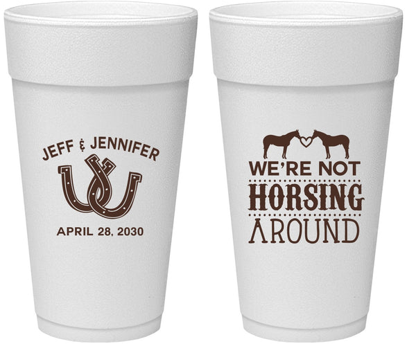 Personalized Wedding 24 oz Foam Cups - Horseshoe | 340