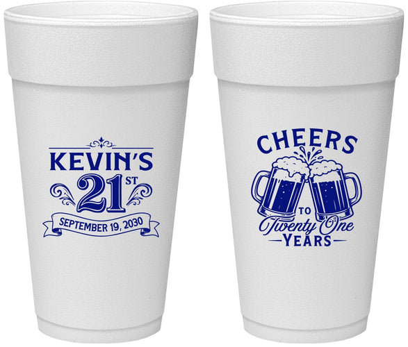 Personalized 21st Birthday 24 oz Foam Cups - Cheers To Twenty One Years | 340000