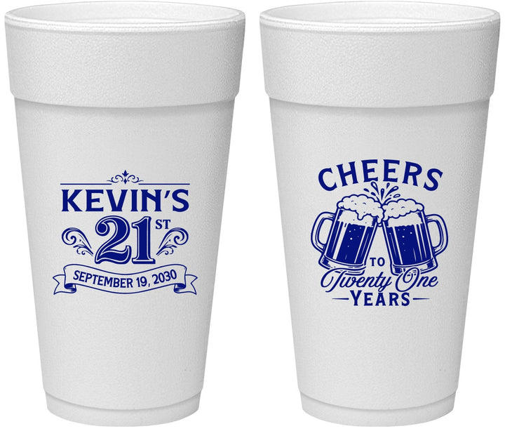 Personalized 21st Birthday 24 oz Foam Cups - Cheers To Twenty One Years | 340000