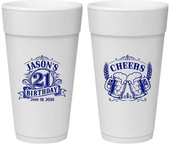 Personalized 21st Birthday 24 oz Foam Cups - Cheers | 340001