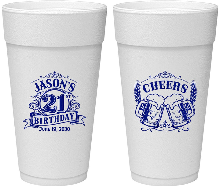 Personalized 21st Birthday 24 oz Foam Cups - Cheers | 340001