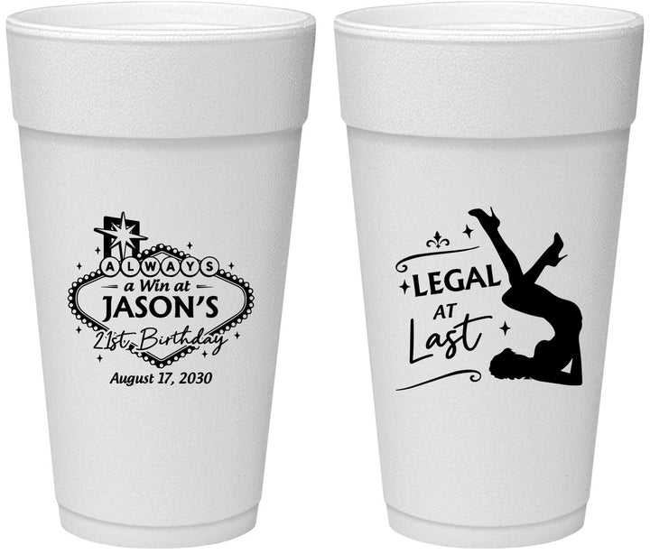 Personalized 21st Birthday 24 oz Foam Cups - Legal At Last Vegas | 340002