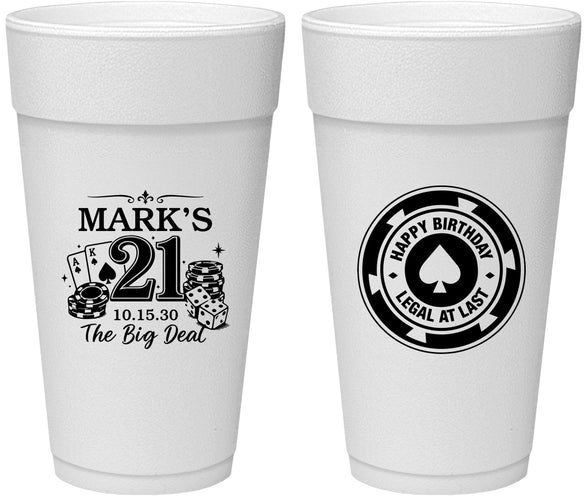 Personalized 21st Birthday 24 oz Foam Cups - Legal At Last Vegas | 340004