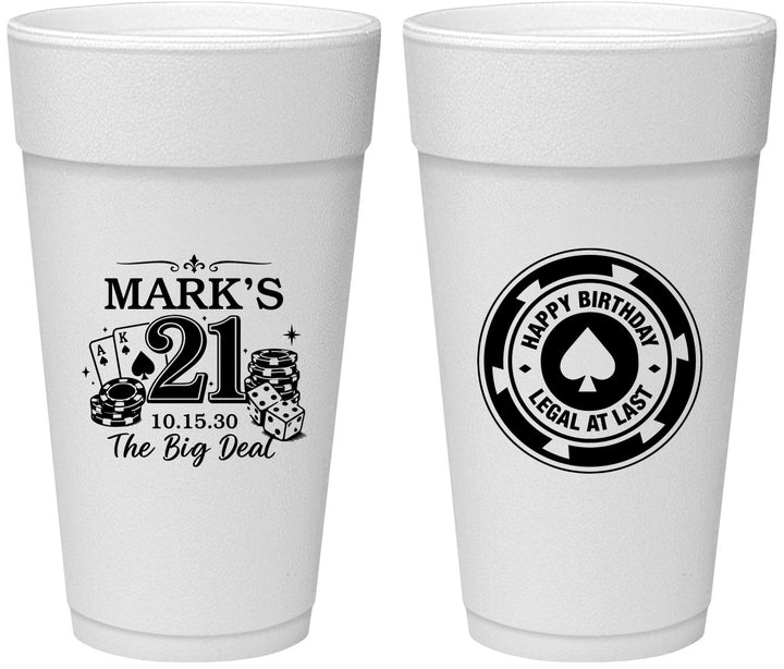 Personalized 21st Birthday 24 oz Foam Cups - Legal At Last Vegas | 340004