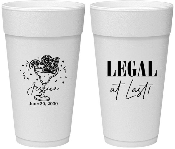 Personalized 21st Birthday 24 oz Foam Cups - Legal At Last | 340005