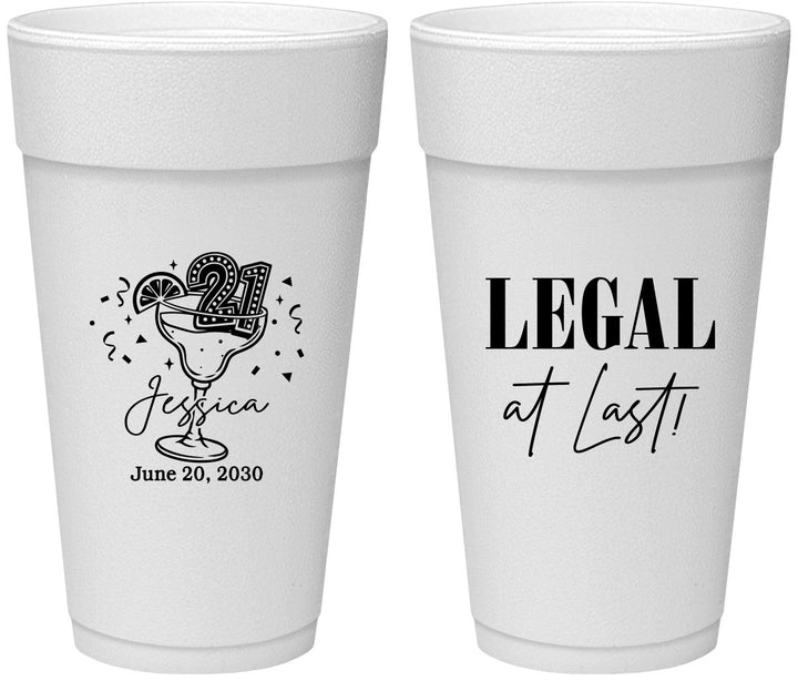 Personalized 21st Birthday 24 oz Foam Cups - Legal At Last | 340005