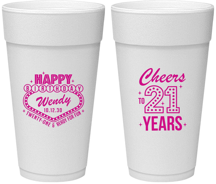 Personalized 21st Birthday 24 oz Foam Cups - Vegas | 340007