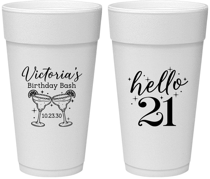 Personalized 21st Birthday 24 oz Foam Cups - Hello Twenty One | 340011