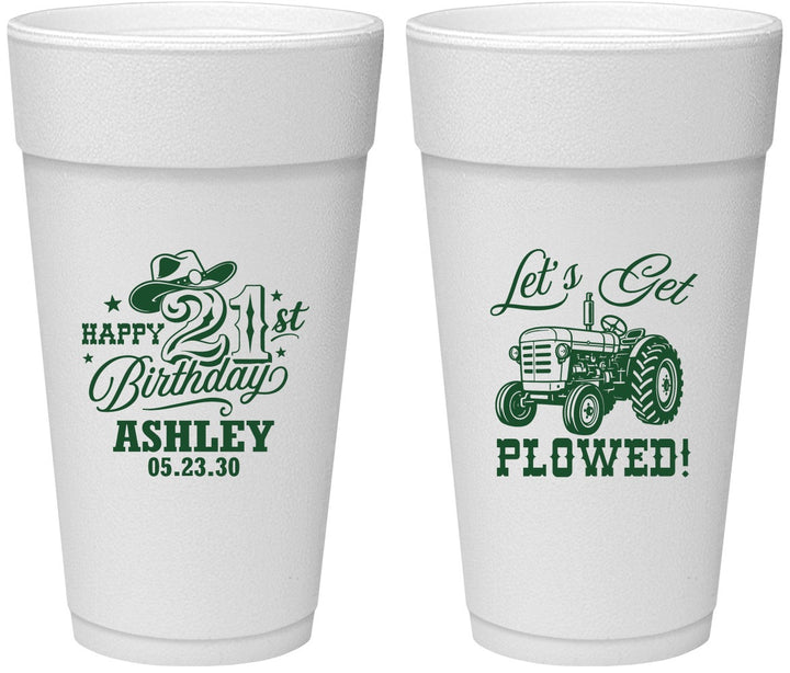 Personalized 21st Birthday 24 oz Foam Cups - Lets Get Plowed | 340012
