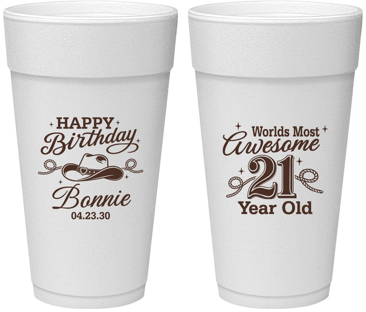 Personalized 21st Birthday 24 oz Foam Cups - Cowgirl | 340013