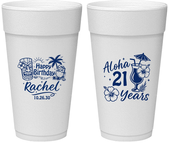 Personalized 21st Birthday 24 oz Foam Cups - Aloha Hawaii | 340016