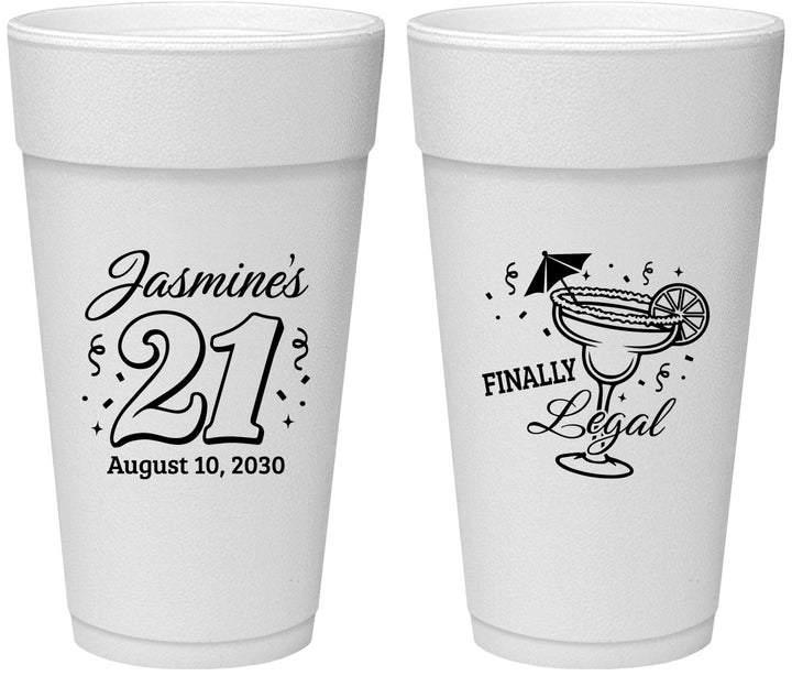 Personalized 21st Birthday 24 oz Foam Cups - Finally Legal | 340018