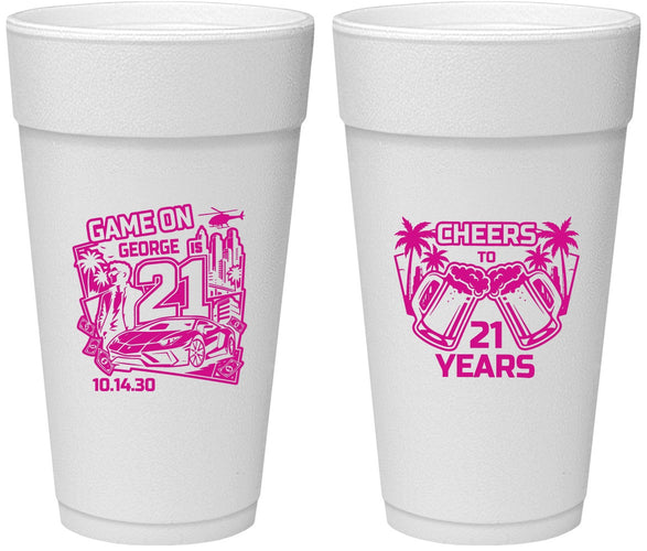 Personalized 21st Birthday 24 oz Foam Cups - Video Game | 340024