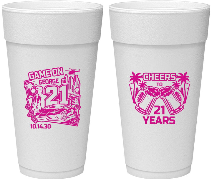 Personalized 21st Birthday 24 oz Foam Cups - Video Game | 340024