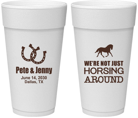Personalized Wedding 24 oz Foam Cups - Horseshoe | 341
