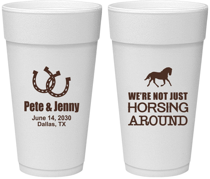 Personalized Wedding 24 oz Foam Cups - Horseshoe | 341