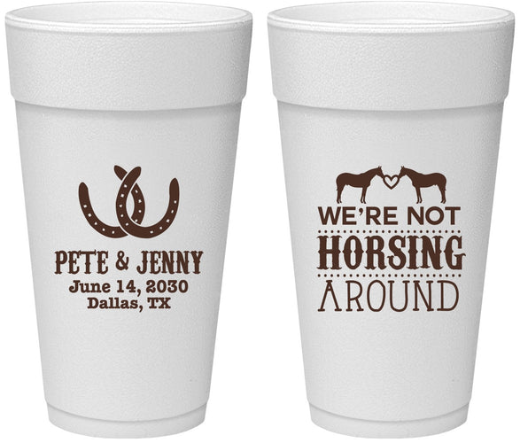 Personalized Wedding 24 oz Foam Cups - Horseshoe | 342