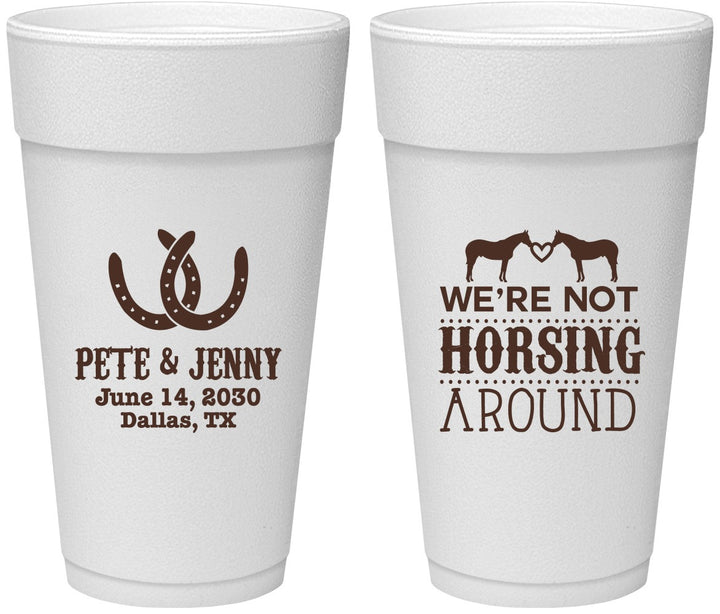 Personalized Wedding 24 oz Foam Cups - Horseshoe | 342
