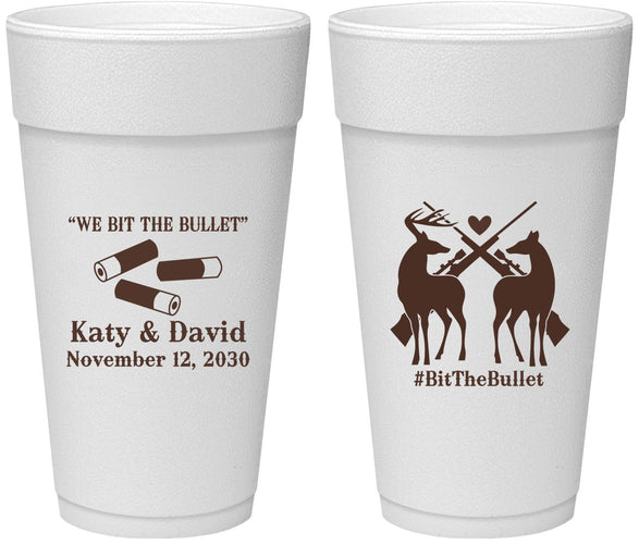 Personalized Wedding 24 oz Foam Cups - We Bit The Bullet | 343