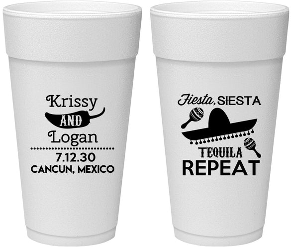Personalized Wedding 24 oz Foam Cups - Fiesta Siesta Tequila Repeat | 344