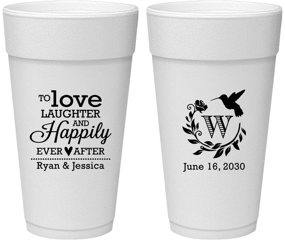 Personalized Wedding 24 oz Foam Cups - Love Laughter Happily | 345
