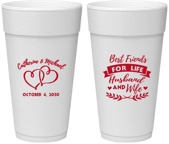 Personalized Wedding 24 oz Foam Cups - Best Friends For Life | 349